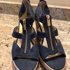Michael Kors navy blue wedge sandal 8 1/2